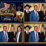 IFMA Casino Night guests posing at a photo booth in San Antonio.