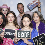 Guests posing for photos during the Uries' wedding reception in San Antonio.